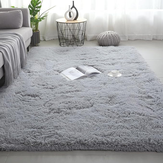 Shag Area Rugs for Bedroom Living Room,5X8 Ultra Soft Fluffy Area Rugs for Dorm, Indoor Carpet Nursery Rugs for Kids Girls Room Home Decor,Light Grey
