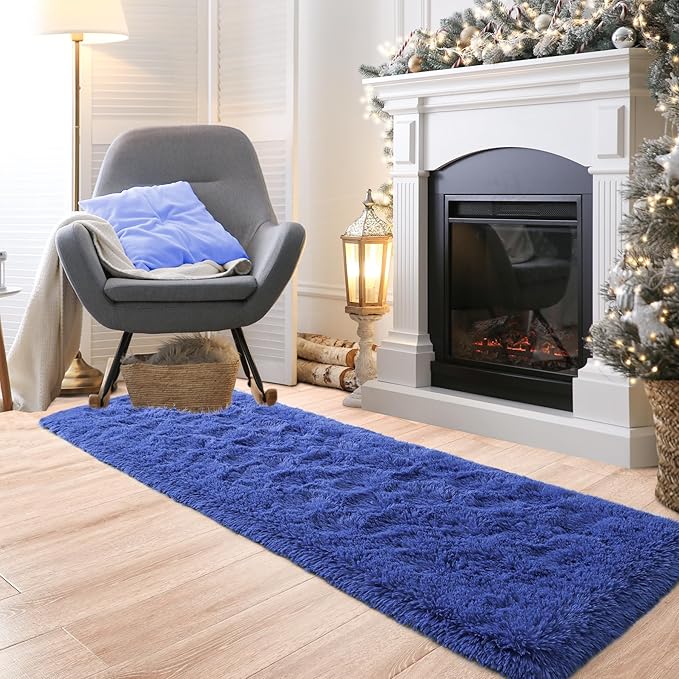 Noahas Navy Blue Runner Rug for Hallway,2'x6' Long Area Rugs for Bedroom Living Room,Non Slip Thick Shag Floor Carpet for Entryway Kitchen Dorm Nursery Bedside Kids Room