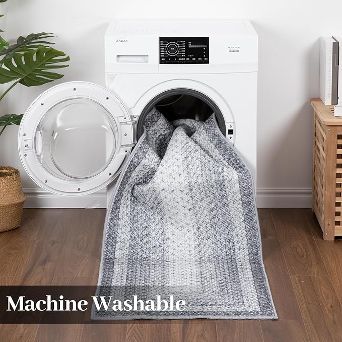 Washable Area Rugs 9x12 Rug Living Room Rug Modern Rugs for Bedroom Grey Geometric Soft Large Area Rug Non Slip Throw Rugs Stain Resistant Carpet for Nursery Dining Room 9'x12' Grey