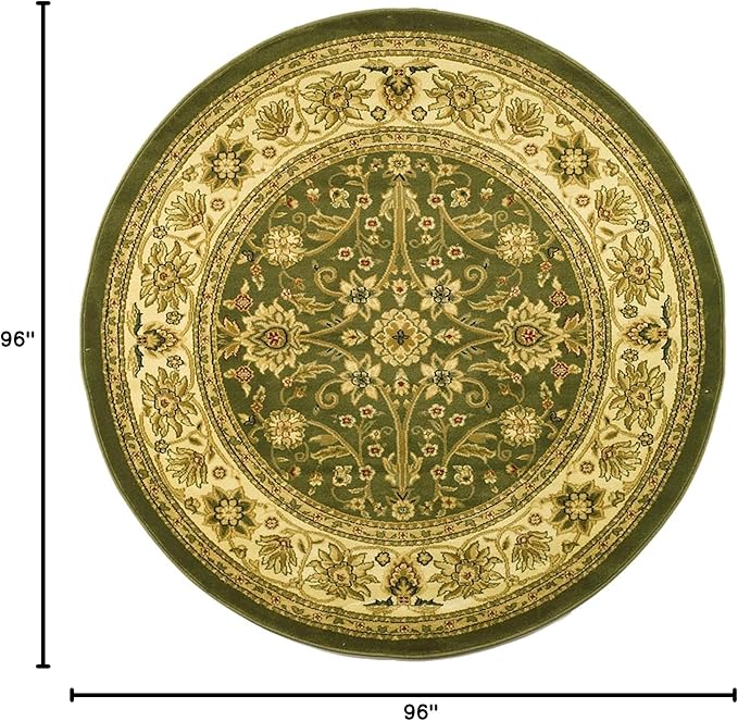 SAFAVIEH Lyndhurst Collection 8' Round Sage / Ivory LNH212C Traditional Oriental Non-Shedding Dining Room Entryway Foyer Living Room Bedroom Area Rug
