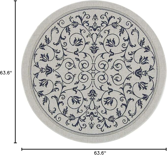 SAFAVIEH Courtyard Collection 5'3" Round Sand / Black CY2098 Scroll Indoor/ -Outdoor--Waterproof Easy--Cleaning Patio Backyard Mudroom Area--Rug