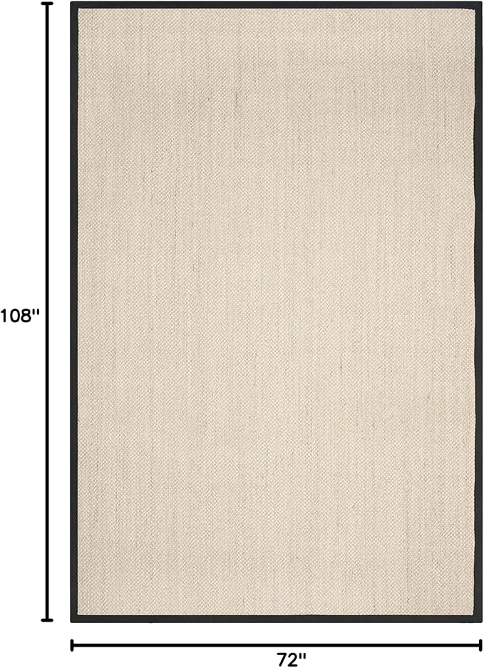 SAFAVIEH Natural Fiber Collection Area Rug - 6' x 9', Marble & Black, Border Sisal Design, Easy Care, Ideal for High Traffic Areas in Living Room, Bedroom (NF143A)