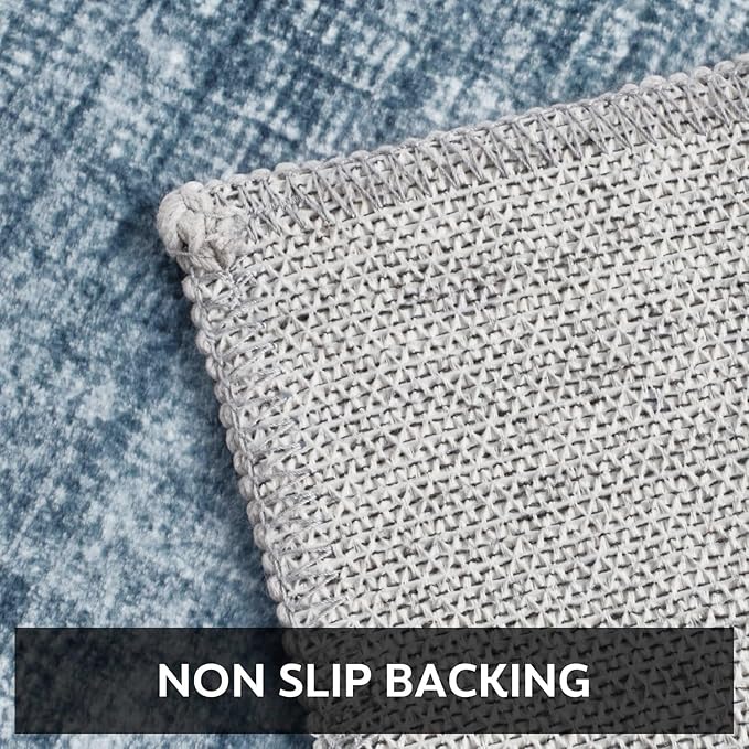 2x8 Runner Rug Machine Washable Non Slip Area Rug Modern Abstract Rug Ultra Soft Floor Runners for Hallways for Entryway Laundry Room Kitchen, Blue