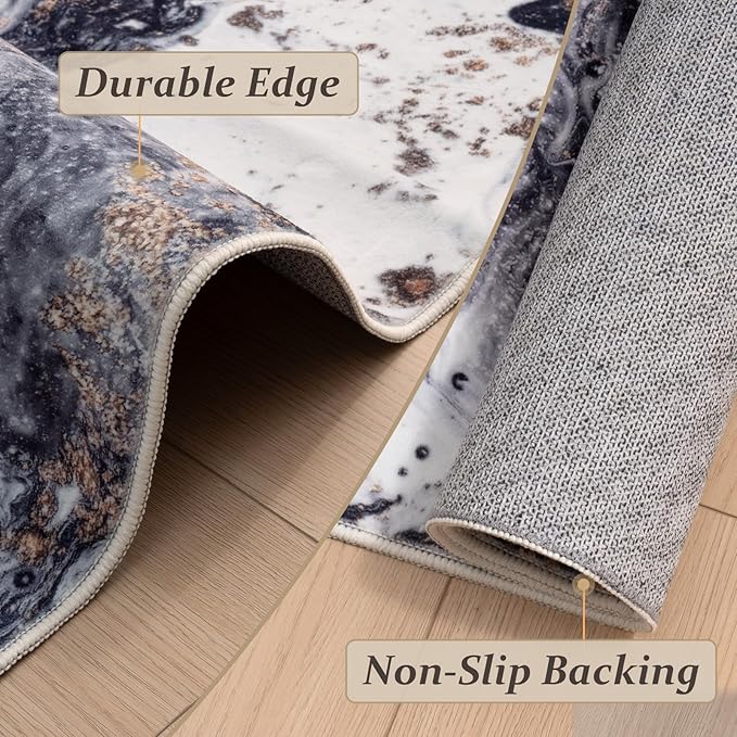 Washable Area Rug 9x12 - Artistic Style Modern Rug for Living Room Bedroom Dining Room, Soft Low Pile Machine Washable Carpet, Non Slip Non Shedding Area Rug - Black/Gold, 9'x12'