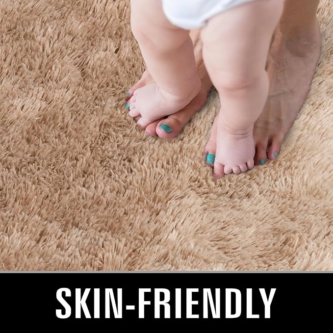 TWINNIS Super Soft Shaggy Rugs Fluffy Carpets, 5x8 Feet, Indoor Modern Plush Area Rugs for Living Room Bedroom Kids Room Nursery Home Decor, Upgrade Anti-Skid Rectangular Fuzzy Rug, Tan White