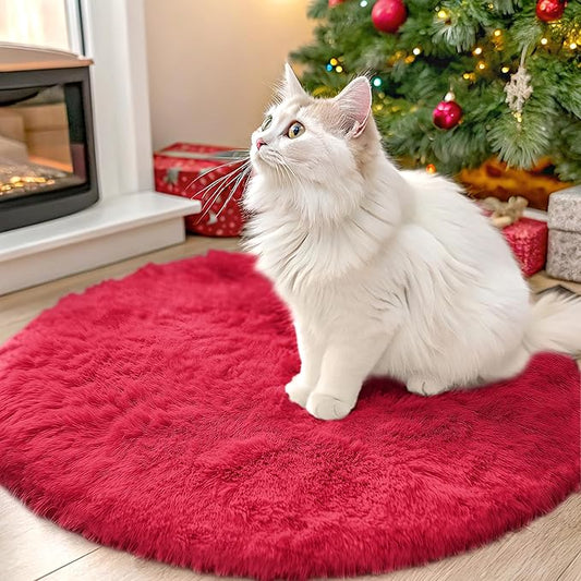 OLANLY Red Round Rugs for Bedroom - Machine Washable, 2x2 Feet Circle Area Rugs for Living Room, Soft and Fluffy Shaggy Carpet for Teen Girls and Boys, Dorms, Nursery Rooms, Home Decor Aesthetic