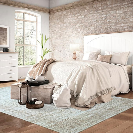 8x10 Area Rugs - Vintage Area Rug for Bedroom | Non Slip and Ultra Soft Machine Washable Rug for Indoor & Outdoor Use | Boho Rug for Living Room, Dining Room and Home Décor - Light Colored Carpet