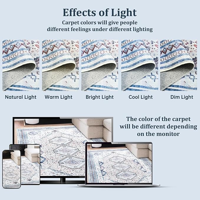 Maxsoft 6x9 Area Rug,Vintage Machine Washable Rugs for Living Room, Soft Non-Slip Low Pile Rug, Stain Resistant Rugs for Kitchen, Bedroom, Dining Room,Laundry Room,Nursery (Beige Blue)