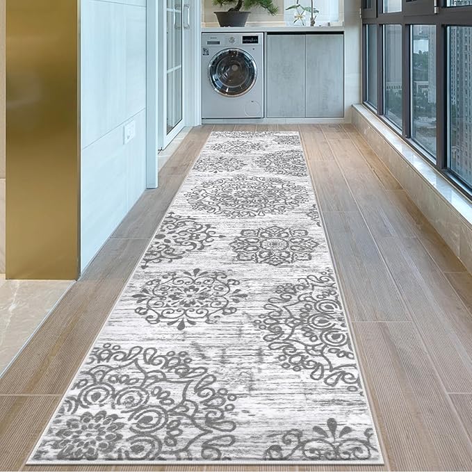 HEBE Hallway Runner Rug 2'8''x12' Washable Vintage Distressed Area Rugs Non Slip Laundry Rug Runner Boho Floor Carpet Runners for Hallways Entryway Laundry Room Kitchen Bathroom