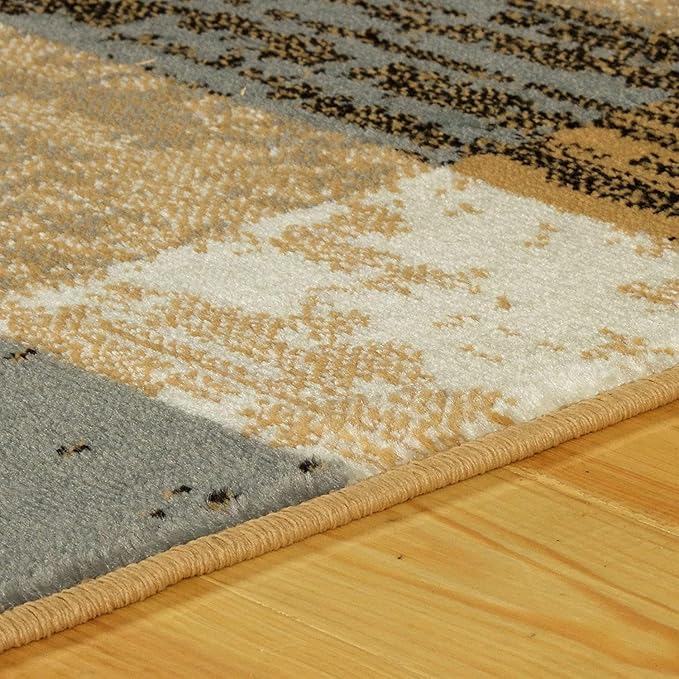 Superior Indoor Runner Rug, Jute Backed, Modern Geometric Patchwork Floor Decor for Bedroom, Office, Living Room, Entryway, Hardwood Floors, Rockwood Collection, 2' 7" x 8', Light Blue-Beige
