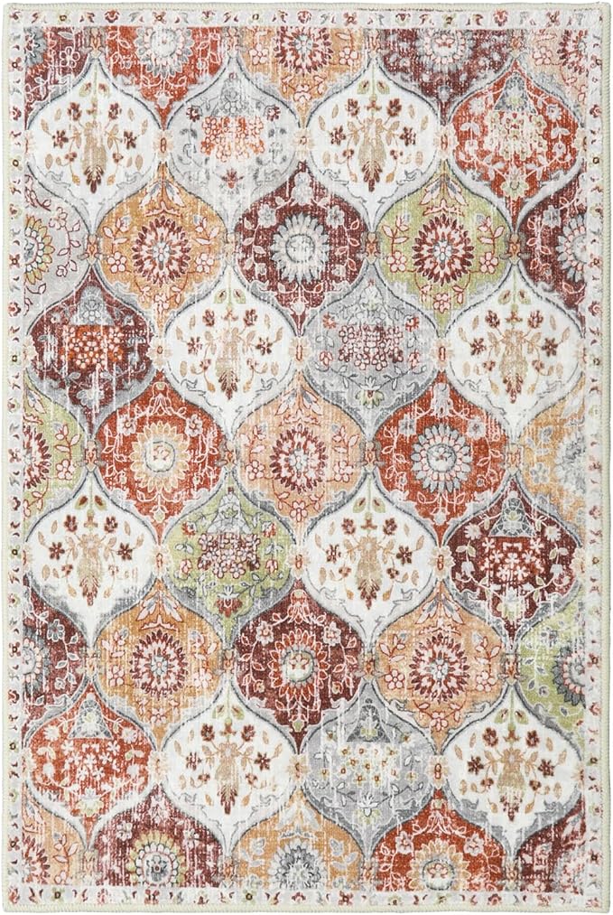 Lahome Moroccan Hallway Rug, 2'5''x8' Kitchen Runner Rugs Non Skid Washable Runners for Hallways, Ultra-Thin Oriental Carpet for Entryway Laundry Room Bedroom Bathroom, Orange/Terracotta