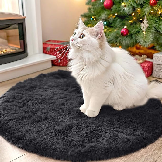 OLANLY Black Round Rugs for Bedroom - Machine Washable, 2x2 Feet Circle Area Rugs for Living Room, Soft and Fluffy Shaggy Carpet for Teen Girls and Boys, Nursery Rooms, Dorms, Home Decor Aesthetic