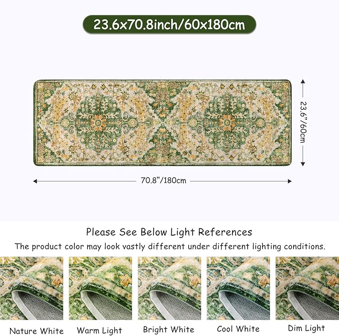 Lahome Bohemian 2x6 Washable Hallway Runner Rug, Kitchen Runner Rugs Non Skid Washable, Floral Medallion Soft Bathroom Carpet Runners for Laundry Room Bedroom Foyer Entryway, Yellow/Green/Multi