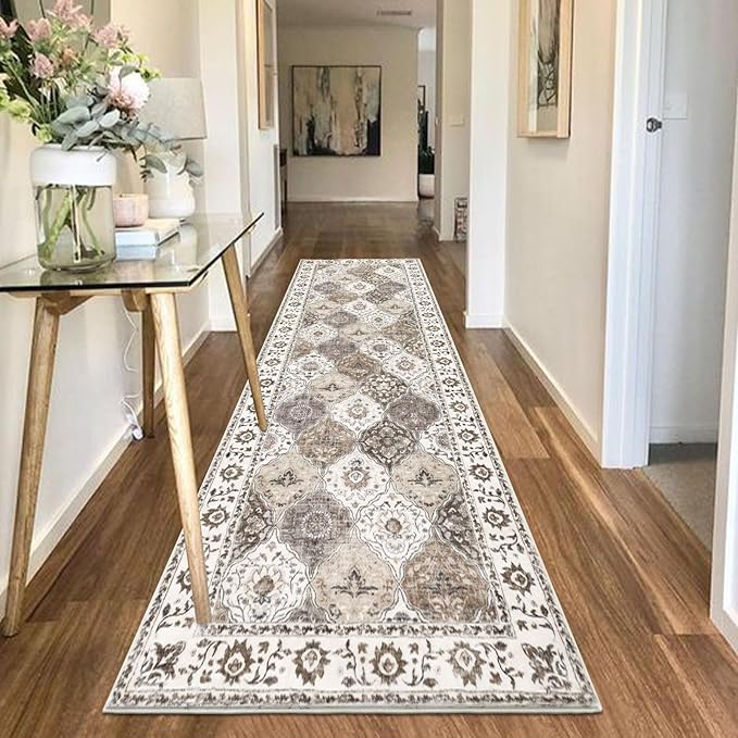 HEBE Hallway Runner Rug 2'8''x8' Washable Vintage Distressed Area Rugs Non Slip Laundry Rug Runner Boho Floor Carpet Runners for Hallways Entryway Laundry Room Kitchen Bathroom