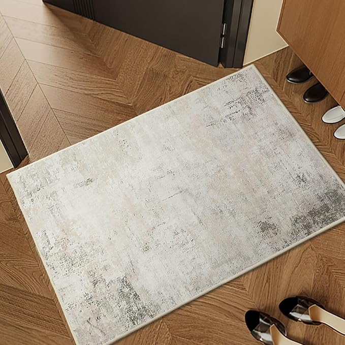 Small Area Rug for Entryway, 2x3 Ultra-Thin Washable Abstract Rugs Non-Slip Bathroom Rug Front Door Mat Indoor Entrance Modern Soft Faux Wool Kitchen Sink Rug Floor Accent Throw Carpet for Bedside