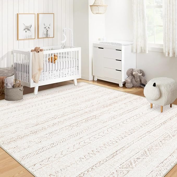 4x6 Area Rugs for Living Room, Soft Washable Boho Geometric Rug Moroccan Neutral Rug, Morden Farmhouse Stain Resistant Indoor Carpet for Bedroom Dining Room Playroom Office(4'x6',Beige)