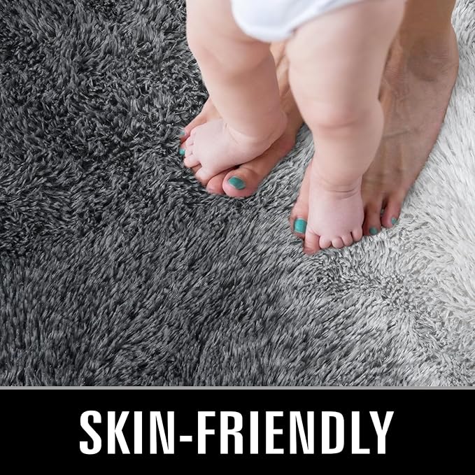TWINNIS Super Soft Shaggy Rugs Fluffy Carpets, 8x10 Feet, Indoor Modern Plush Area Rugs for Living Room Bedroom Kids Room Nursery Home Decor, Upgrade Anti-Skid Rectangular Fuzzy Rug, Grey White
