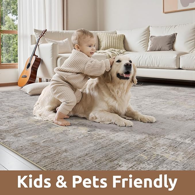 2 x 3 Small Area Rug Indoor Entryway Rug Machine Washable Non Slip Low Pile Carpet Modern Abstract Rugs for Bedroom Kitchen Powder Room Front Porch Bathroom, Beige