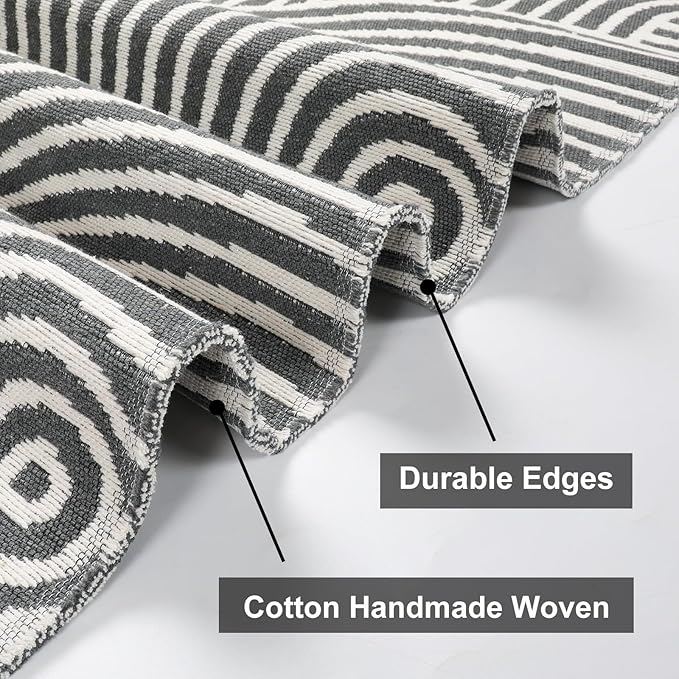 Tiffasea Entryway Runner Rug 2'x5', Machine Washable Kitchen Rug Runner, Cotton Woven Gray Hallway Runner Rug Modern Area Rug Laundry Room Rug Indoor Outdoor Rugs for Bathroom/Bedroom/Living Room