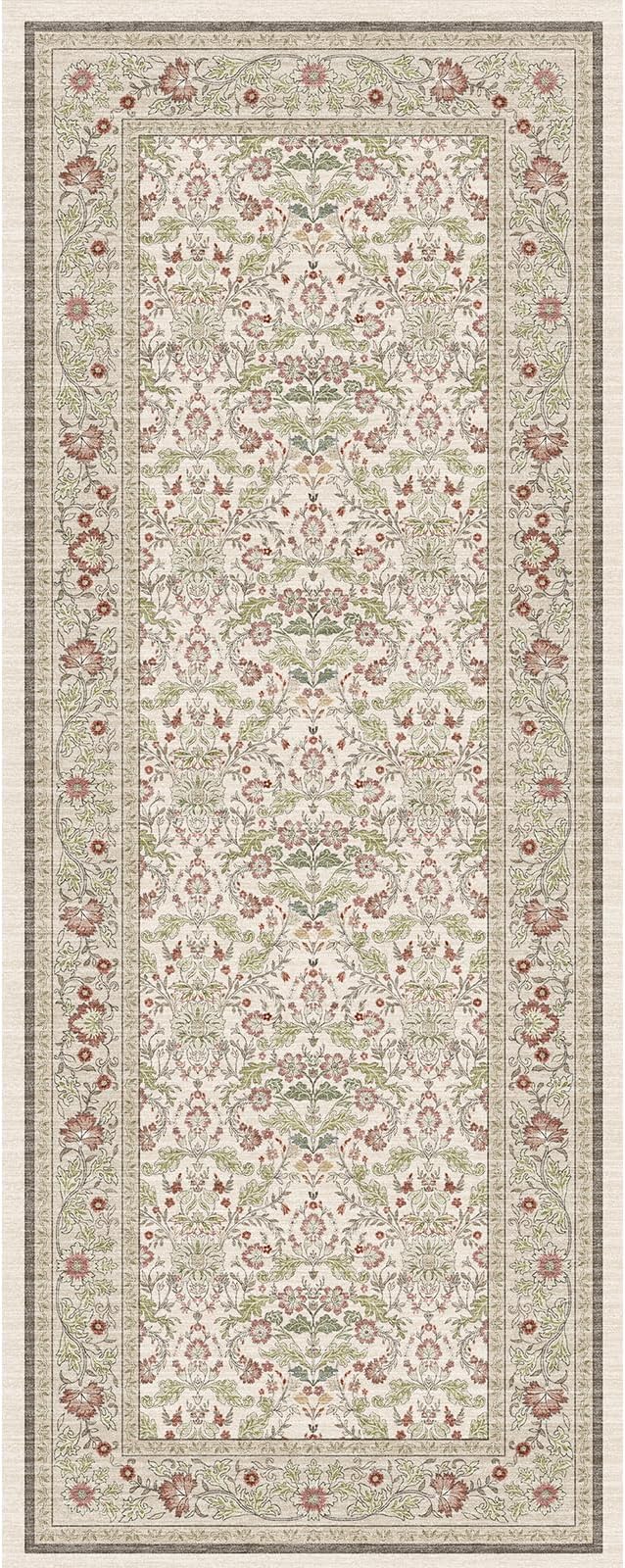 2x5 Rug Runner Washable: Non-Slip Oriental Floral Carpet for Bathroom Kitchen Hallway - Farmhouse Low Pile Stain Resistant Long Thin Front Door Mat 2x5 Off - White/Green/Multi