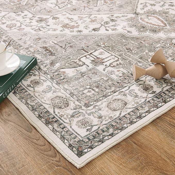 jinchan Runner Rug 2x6 Washable Hallway Rug Indoor Grey Taupe Vintage Kitchen Mat Ultra-Thin Lightweight Accent Non Slip Carpet for Bathroom Laundry Room Bedroom
