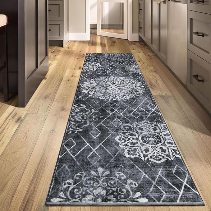 HEBE Hallway Runner Rug 2'x8' Washable Vintage Distressed Area Rugs Non Slip Laundry Rug Runner Boho Floor Carpet Runners for Hallways Entryway Laundry Room Kitchen Bathroom