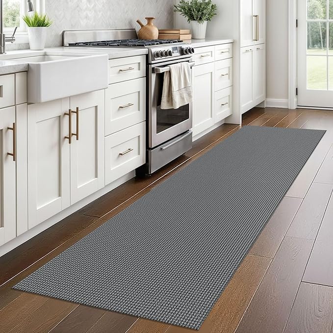 Braided Runner Rug 2x8 Ft Washable Runners for Hallways Non Slip Rubber Backed Kitchen Runners Cotton Entryway Runner Indoor, Woven Floor Carpet for Hall Kitchen Bedroom, Dark Grey/Grey