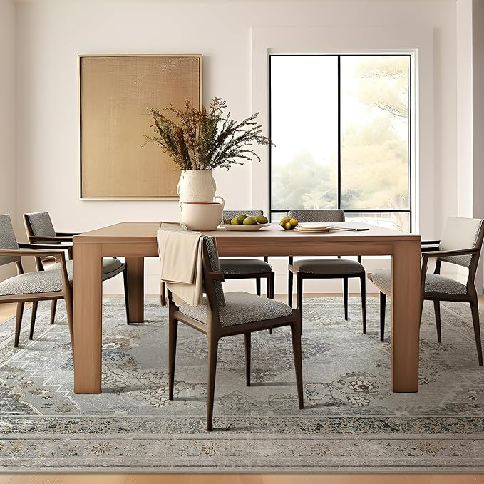 Phantoscope Vintage Collection Area Rug 5'x7' for Living Room - Washable Rug Large Boho Carpet Non-Slip for Bedroom Dining Room, Indoor Low-Pile Neutral Distressed Accent Rug, Grey/Dull Teal