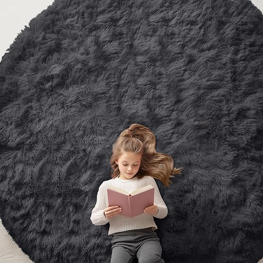 OLANLY Black Round Rugs for Bedroom - Machine Washable, 9x9 Feet Circle Area Rugs for Living Room, Soft and Fluffy Shaggy Carpet for Teen Girls and Boys, Nursery Rooms, Dorms, Home Decor Aesthetic