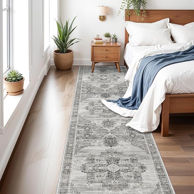 RUUGME Hallway 3x14 Runner Rugs - Large Boho Rugs for Living Room Stain Resistant Carpet Vintage Tribal Rugs for Bedroom Kitchen Bathroom Non Slip Backing Decor Floor Decoration Mat 3X14 Grey