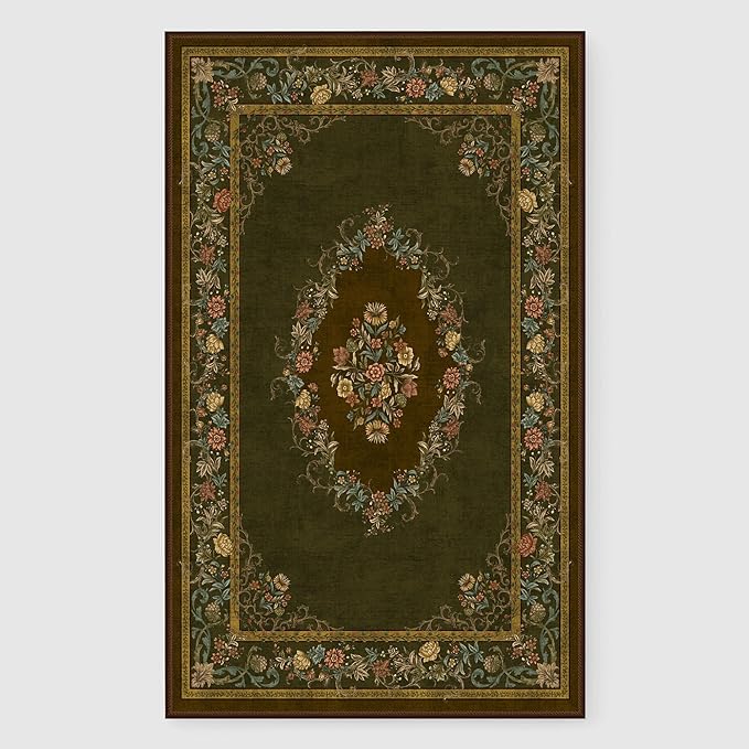 RYB HOME Stain Resistant Kitchen Rug Machine Washable, Floral Vintage Entrance Door Mat Carpet, Soft Wool Non Slip for Hallway Bathroom Laundry Foyer, 2x3ft