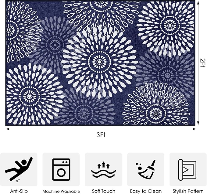 LuxStep Area Rug, 2'x3' Entryway Rug, Non-Slip Washable Hallway Runner Rug, Ultra-Thin Foldable Indoor Carpet for Kitchen Bedroom Bathroom, Blue