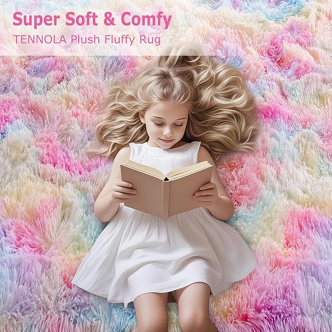 4x6 Soft Fluffy Unicorn Rainbow Rug for Girls Bedroom Kids Colorful Plush Area Rugs Cute Floor Carpets Shaggy Playing Mat for Kids Baby Girls Room Nursery Home Decor