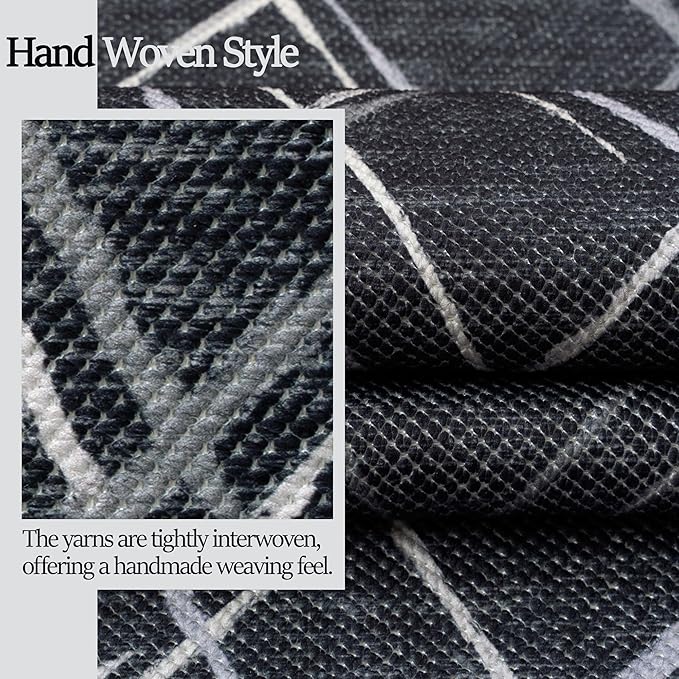 Runners for Hallways Kitchen Runner Rug Non Slip 2x10 Long Washable Runner Rugs No Pile Tear and Stain Resistance, Hand Woven Style Thin Rug for Hallways, Kitchen, Laundry, Bedroom- Black