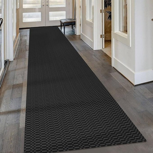 KOZYFLY Washable Runner Rug 3x16 ft Hallway Kitchen Runner Rugs with Rubber Backing Bobo Non Slip Entryway Runner Indoor, Long Carpet Runners for Hall Kitchen Entryway, Black/Grey