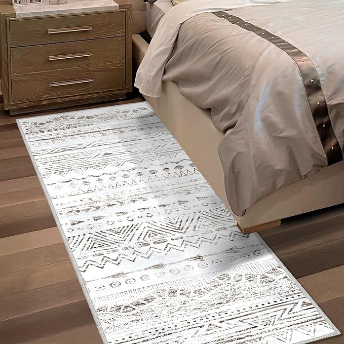 Moroccan Washable Hallway Runner Rug 2x6, Carpet Runner, Throw Rugs with Rubber Backing for Hallway Laundry Room Kitchen Bathroom（Brown 2x6
