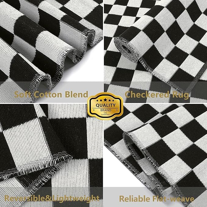 Seavish Checkered Rug 2x6 Ft Black and White Hallway Runner Rug Washable Indoor Outdoor Entryway Runner Rug Checkerboard Rug Reversible Area Rugs for Bedroom Bathroom Laundry Room Kitchen