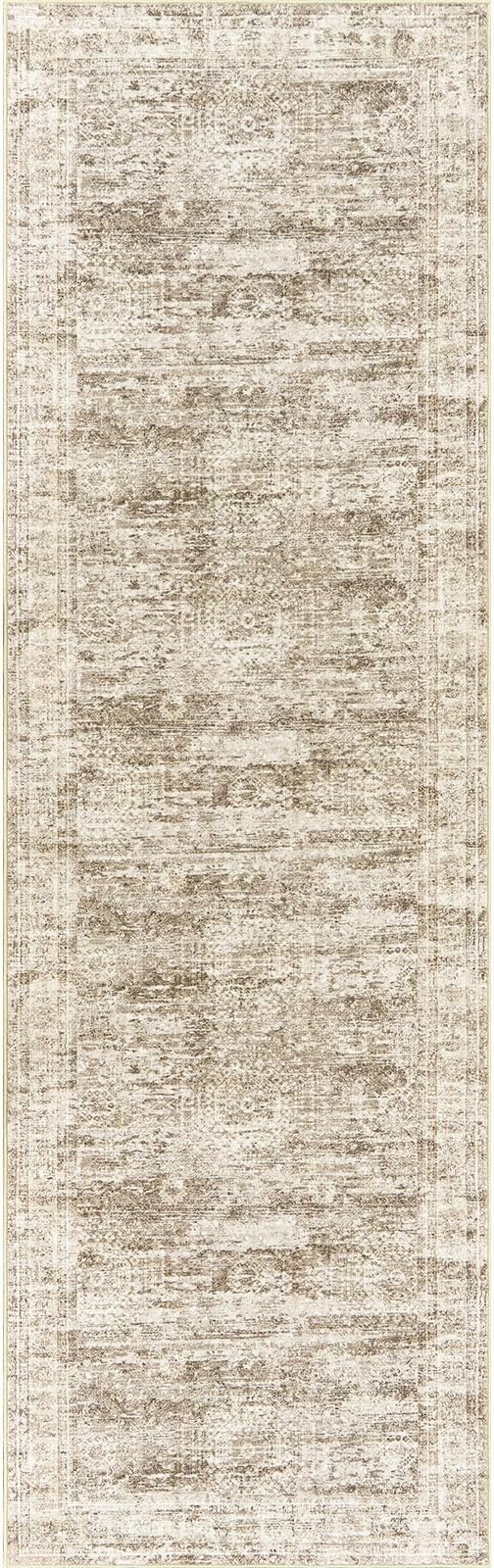 Washable Runner Rug, 2'6" x 8' Non-Slip Kitchen Vintage Foldable Hallway Runners for Entryway, Laundry, Bedroom, Brown