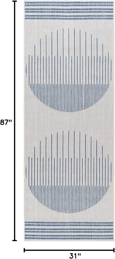 Livabliss Long Beach Global Outdoor Runner Area Rug, 2'7" x 7'3", Gray/Blue, (7' and Under)