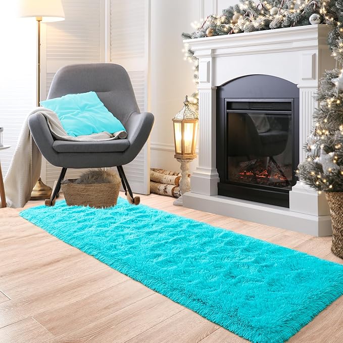 Noahas Teal Blue Runner Rug for Hallway,2'x6' Long Area Rugs for Bedroom Living Room,Non Slip Thick Shag Floor Carpet for Entryway Kitchen Dorm Nursery Bedside Kids Room