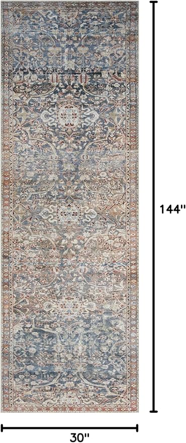 Loloi Chris Loves Julia Jules Collection JUL-06 Denim/Spice 2'-6'' x 12'-0'', .13" Pile Height, Runner Rug