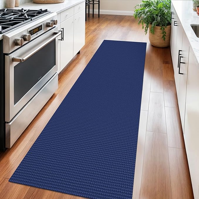 Braided Runner Rug 2x6 Ft Washable Runners for Hallways Kitchen Runner Rug Rubber Backed Cotton Entryway Runner Indoor, Woven Floor Carpet for Hall Kitchen Bedroom, Royal Blue/Navy