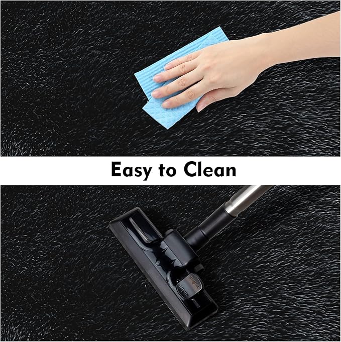 2x3 Fluffy Area Rugs for Bedroom Living Room,Small Soft Shag Fuzzy Rug Non-Shedding Indoor Plush Carpet for Kids Bedroom Nursery Dorm Home Decor,Black