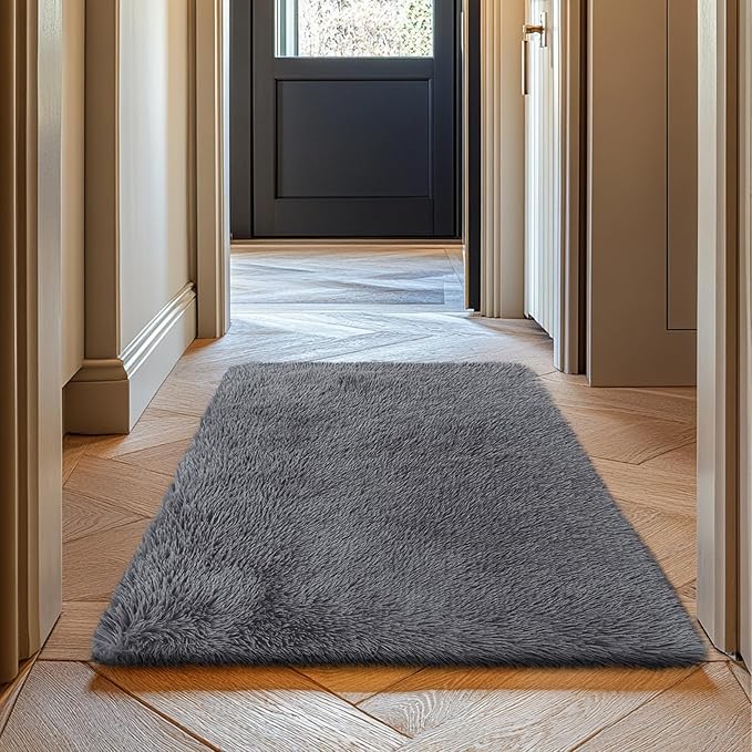 2x3 Fluffy Area Rugs for Bedroom Living Room,Small Soft Shag Fuzzy Rug Non-Shedding Indoor Plush Carpet for Kids Bedroom Nursery Dorm Home Decor,Deep Grey