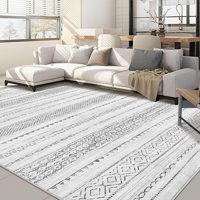6x9 Area Rugs Living Room: Washable Boho Large Neutral Soft Farmhouse Rug Stain Resistant Modern Indoor Floor Non Slip Accent Carpet for Bedroom Nursery Kids Playroom Office Dining Room Dorm- Grey