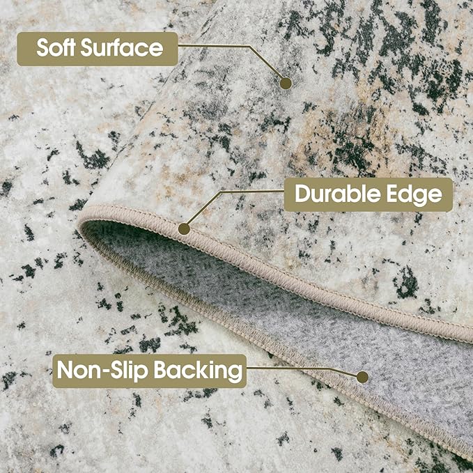 Washable Rug 6x9 Area Rugs: Soft Large Living Room Rug with Anti-Slip Backing Non-Shedding Stain-Resistant Modern Abstract Carpet for Bedroom Dining Room Nursery Home Office Black Grey Brown