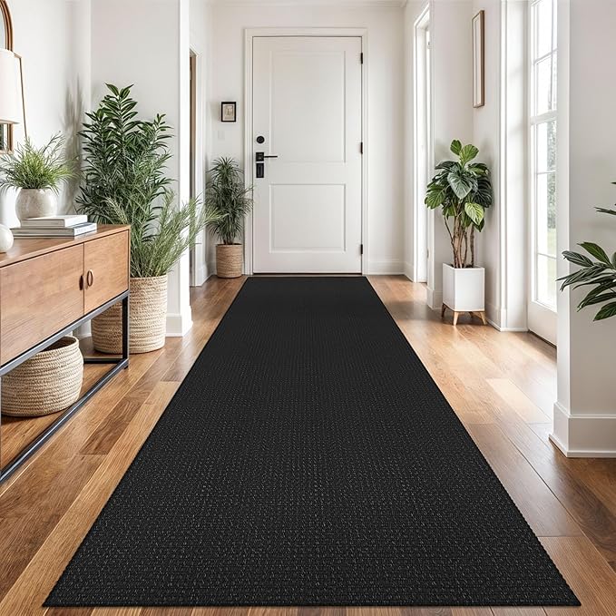 Braided Runner Rug 3x12 Ft Washable Runners for Hallways Non Slip Rubber Backed Kitchen Runners Cotton Long Entryway Runner Indoor, Woven Carpet for Hall Kitchen Entryway, Black/Grey