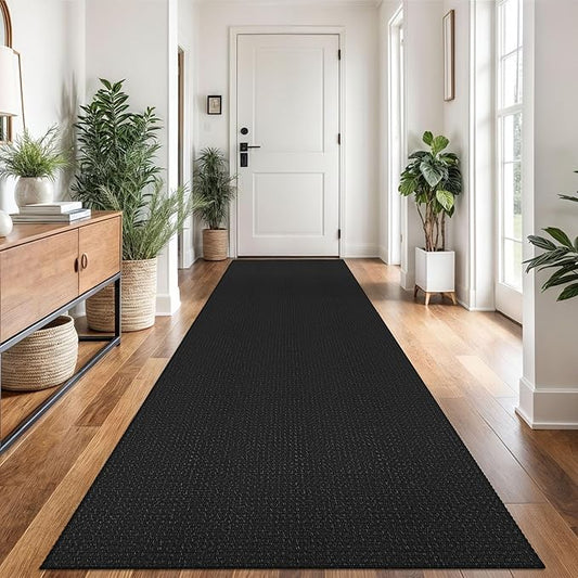 Braided Runner Rug 3x12 Ft Washable Runners for Hallways Non Slip Rubber Backed Kitchen Runners Cotton Long Entryway Runner Indoor, Woven Carpet for Hall Kitchen Entryway, Black/Grey