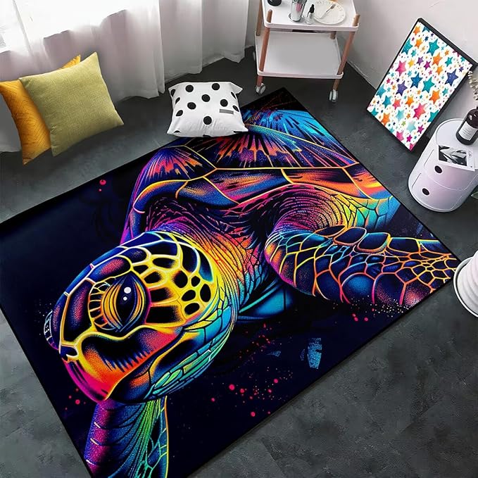 Sea Turtles Rugs for Kids - Sea Turtle Area Rug 4'5"×6' Ocean Life Turtles Carpet for Bedroom Living Room Ocean Turtle Kids Room Decor