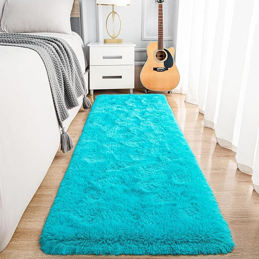 Noahas Teal Blue Runner Rug for Hallway,2'x6' Long Area Rugs for Bedroom Living Room,Non Slip Thick Shag Floor Carpet for Entryway Kitchen Dorm Nursery Bedside Kids Room